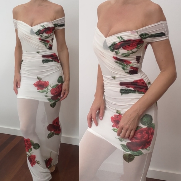 Los Angeles sample naked sheer dress roses w liner xs - Picture 2 of 6